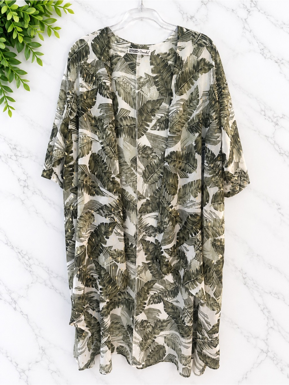 Gypsies & Moondust Tropical Leaf Kimono Duster Gold Foil Size L